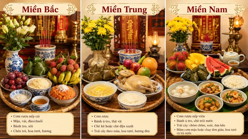 Mâm cúng mùng 5 tháng 5 có sự khác nhau giữa các vùng miền nhưng đều đề cao lòng thành kính.