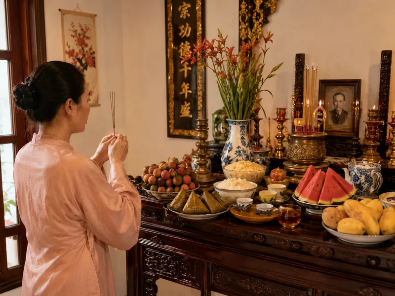 Cúng mùng 5 tháng 5 thường được thực hiện vào buổi sáng hoặc gần giờ Ngọ tùy điều kiện gia đình.